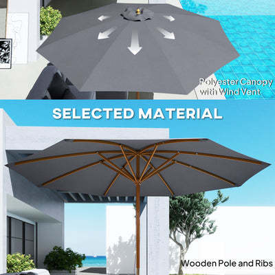 Outsunny 3m Wood Pole Parasol Umbrella - Grey 