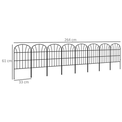 Outsunny Metal Decorative Outdoor Picket Fence Panels Set of 8, Black 