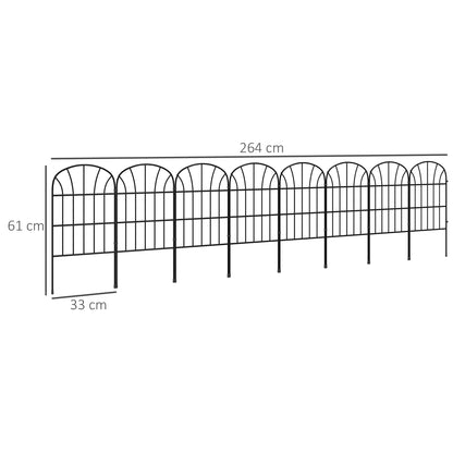 Outsunny Metal Decorative Outdoor Picket Fence Panels Set of 8, Black