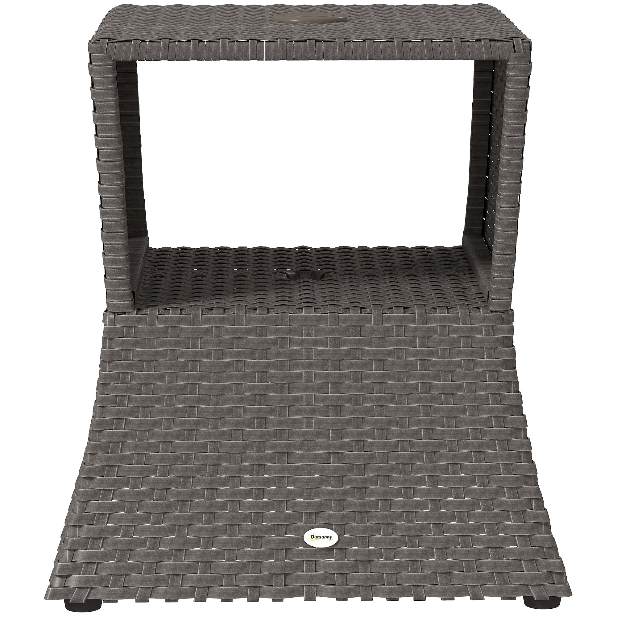 Outsunny Rattan Outdoor Coffee Table, Wicker Garden Patio Bistro Side Table with Umbrella Hole and Storage Space, Dark Grey 
