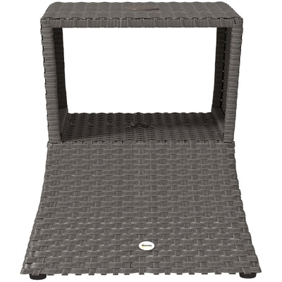 Outsunny Rattan Outdoor Coffee Table, Wicker Garden Patio Bistro Side Table with Umbrella Hole and Storage Space, Dark Grey 