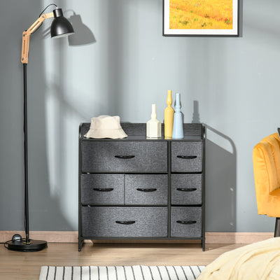 HOMCOM Chest of Drawers with 7 Foldable Drawers, 3-Tier Fabric Bedroom Dresser, Clothes Storage Unit for Bedroom, Living Room, Grey 