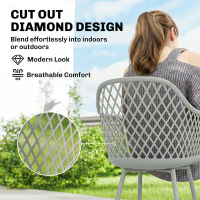 Outsunny Garden Chairs Set of 4, Garden Dining Chairs with Cut Out Diamond Back and Armrests for Patio, Balcony, Terrace, Grey 
