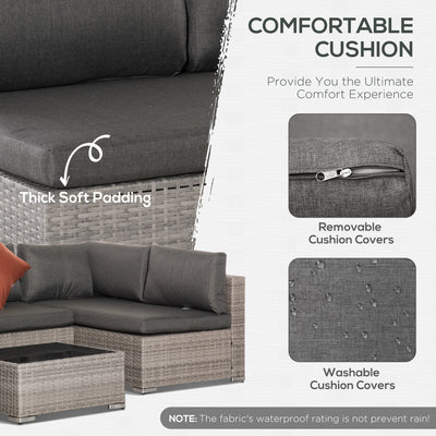 Outsunny Four-Piece Half-Square Rattan Sofa Set - Mixed Grey 