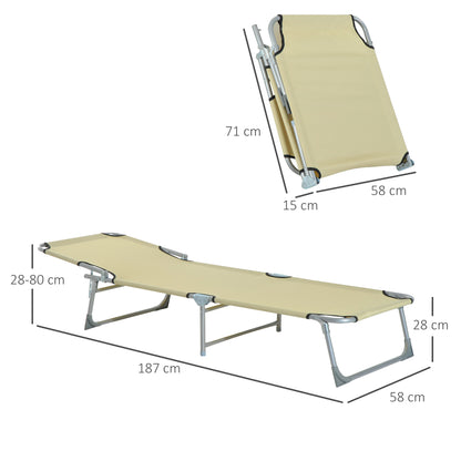 Outsunny Reclining Sun Lounger Chair Folding Camping Bed with 4-Position Adjustable Backrest, for Travel Indoor Outdoor Office Fishing, Beige 