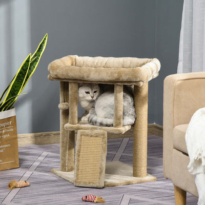 PawHut Cat Tree Tower for Indoor Cats Cat Scratching Post Climbing Activity Centre w/Jute Scratching Pad, Toy Ball, Cat House - Coffee 