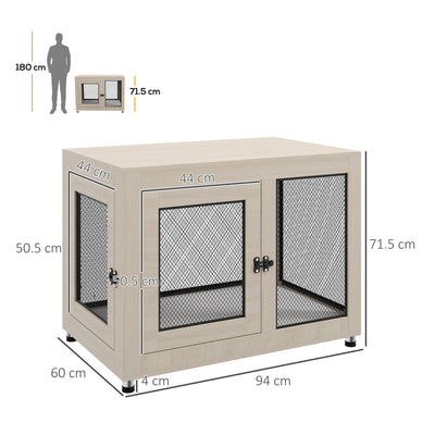 PawHut 2-in-1 Dog Cage & Side Table, with Two Doors, Cushion, for Large Dogs 