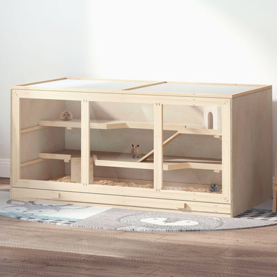 PawHut Wooden Hamster Cage, Small Animals Hutch with Tray, Openable Top, Exercise Play House Pen, 115L x 57W x 55Hcm, Natural 
