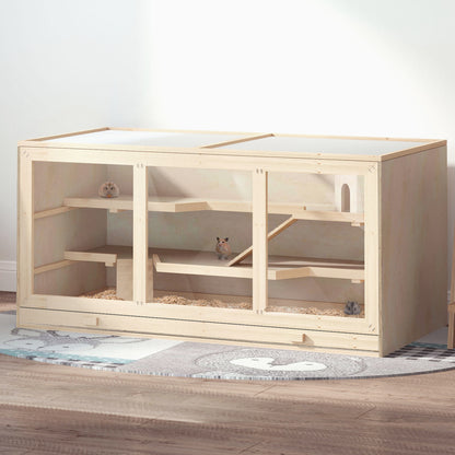 PawHut Wooden Hamster Cage, Small Animals Hutch with Tray, Openable Top, Exercise Play House Pen, 115L x 57W x 55Hcm, Natural 