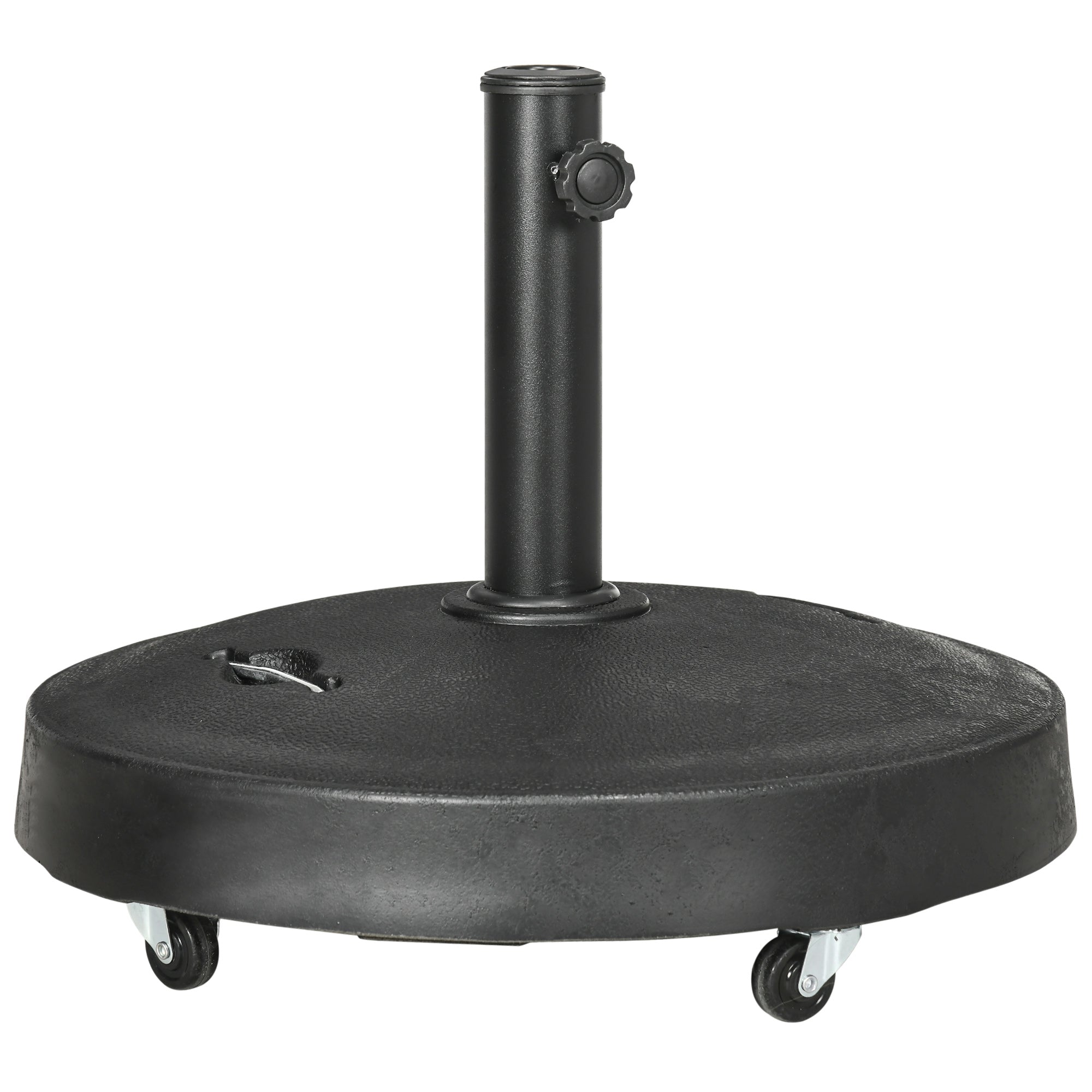 Outsunny 23.5kg Resin Garden Parasol Base with Wheels and Retractable Handles, Round Outdoor Market Umbrella Stand Weight for Poles of \'ce\'a638mm to \'ce\'a648mm, Black
