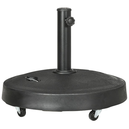 Outsunny 23.5kg Resin Garden Parasol Base with Wheels and Retractable Handles, Round Outdoor Market Umbrella Stand Weight for Poles of \'ce\'a638mm to \'ce\'a648mm, Black