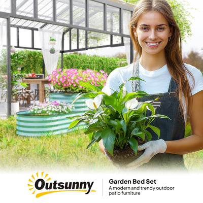 Outsunny Two-Tier Galvanised Steel Garden Planter - Dark Green 