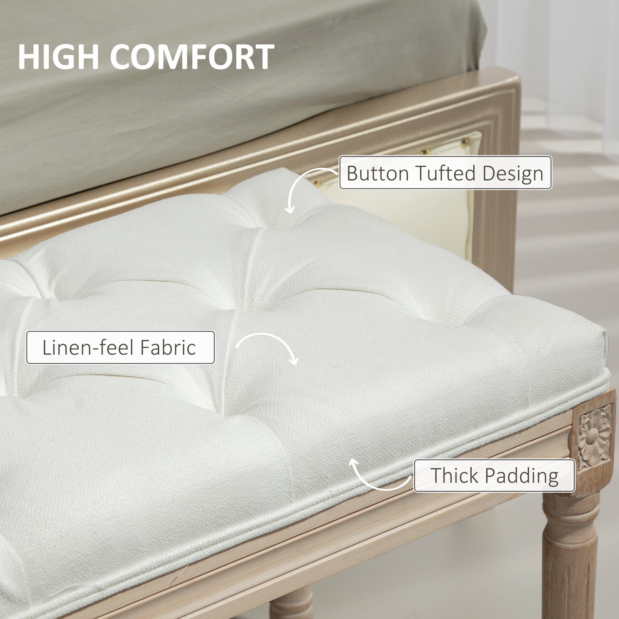HOMCOM Vintage French Look Bed End Bench - Cream White 