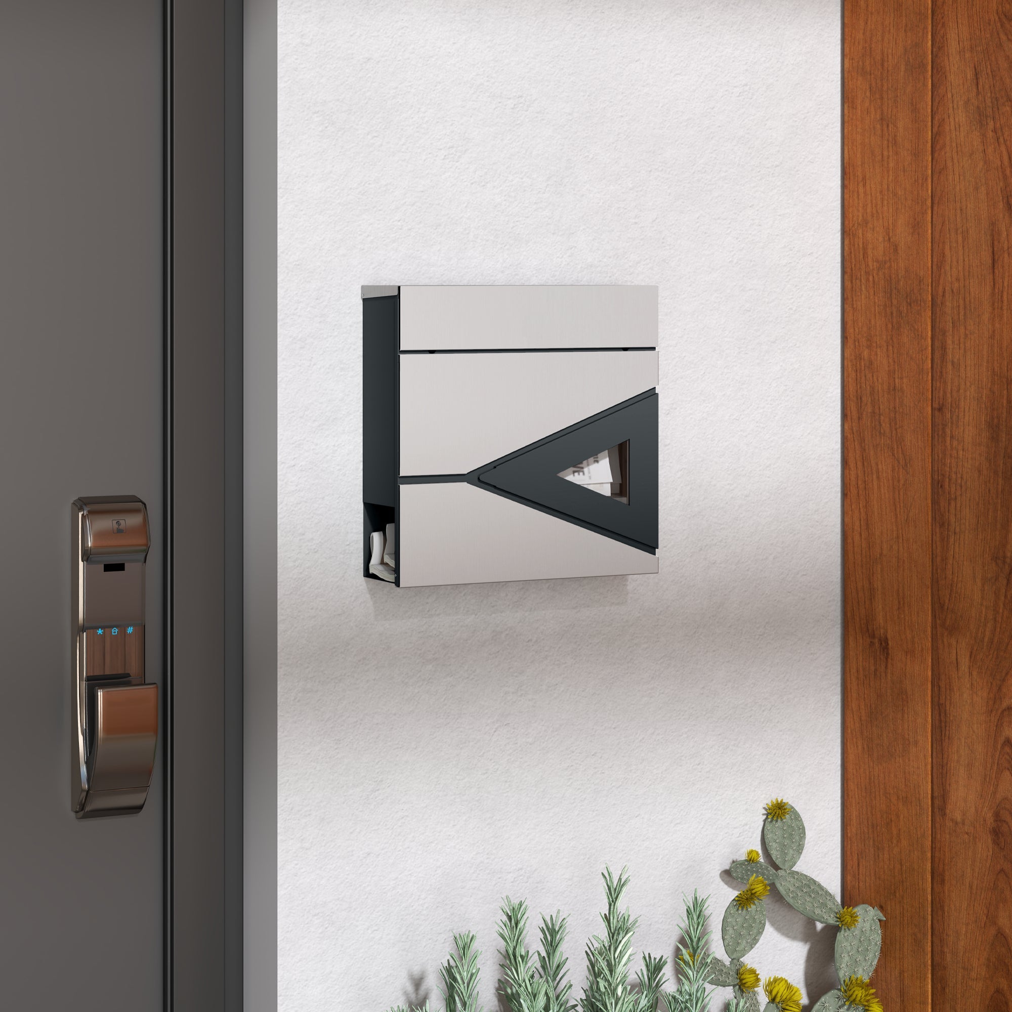 HOMCOM Wall Mounted Post Box with Viewing Window, 2 Lock, Modern Galvanised Steel Mailbox with Copper Core, Weatherproof Letterbox for Outdoor Use, Easy to Install, Silver 