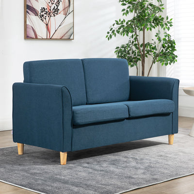 HOMCOM Compact Loveseat Sofa, Modern 2 Seater Sofa for Living Room with Wood Legs and Armrests, Blue 