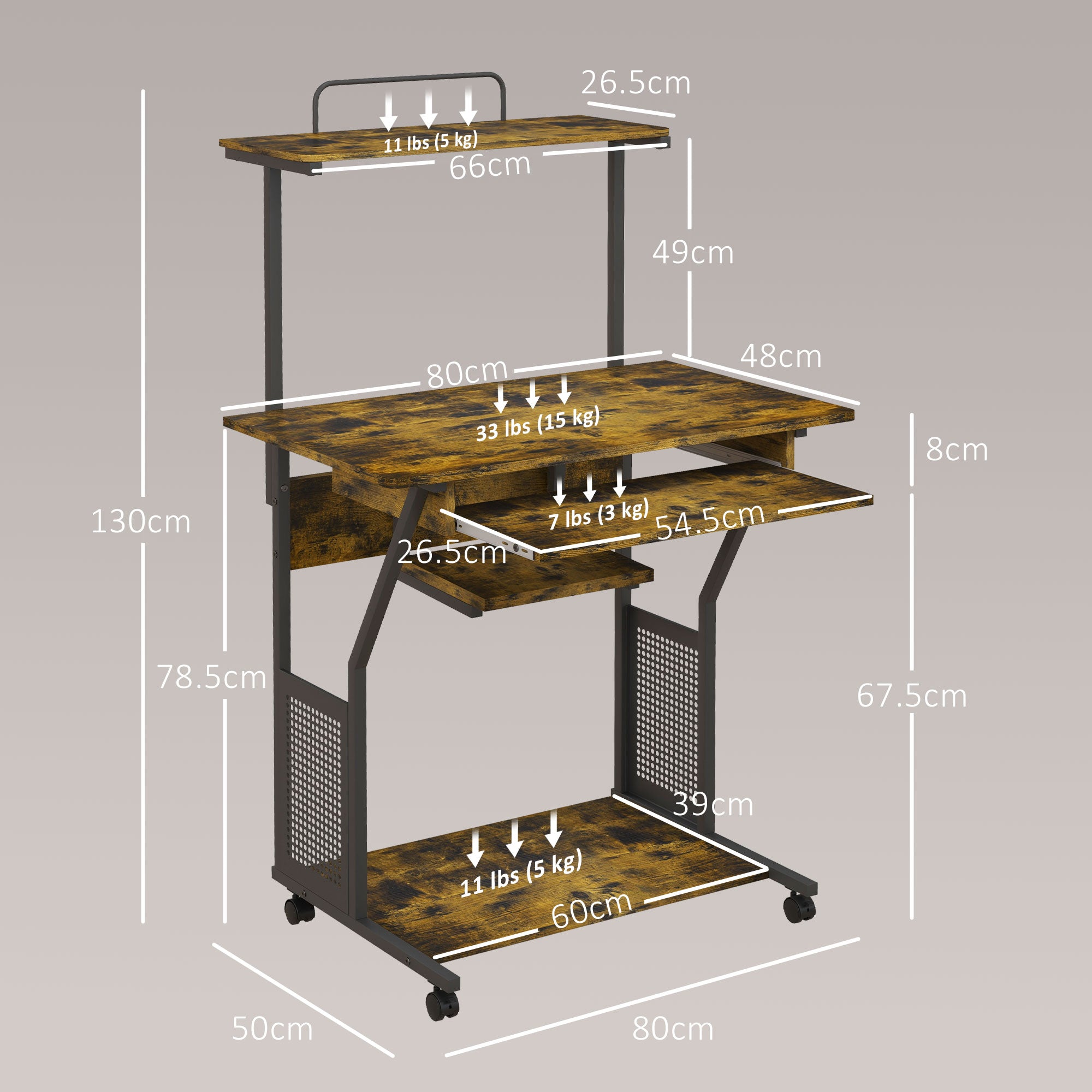 HOMCOM Multi-Storage Work Desk, with Sliding Keyboard Tray - Brown/Black 