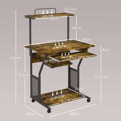 HOMCOM Multi-Storage Work Desk, with Sliding Keyboard Tray - Brown/Black 