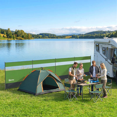 Outsunny Camping Windbreaker with Clear Windows, Carry Bag and Steel Poles, for Beach Caravan Campervan, 725 x 140cm, Army Green 