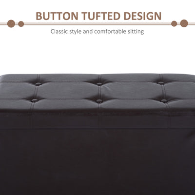 HOMCOM Folding Faux Leather Storage Cube Ottoman Bench Seat PU Rectangular Footrest Stool Box (Brown) 