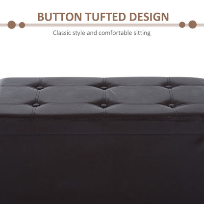 HOMCOM Folding Faux Leather Storage Cube Ottoman Bench Seat PU Rectangular Footrest Stool Box (Brown) 