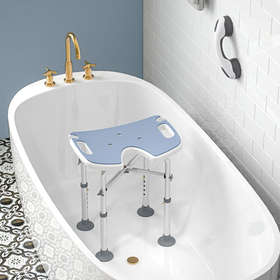 HOMCOM 39-51.5cm 'U' Seat Padded Shower Stool - Light Blue 