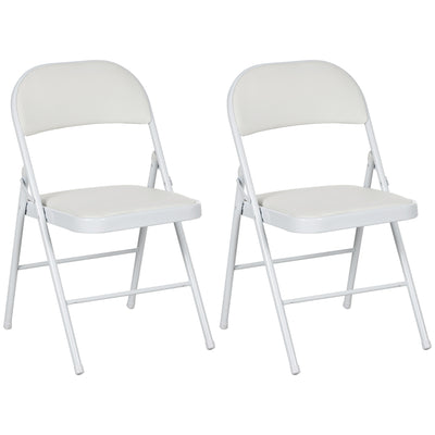 HOMCOM Set of Two Cushioned Steel Folding Chairs - White 