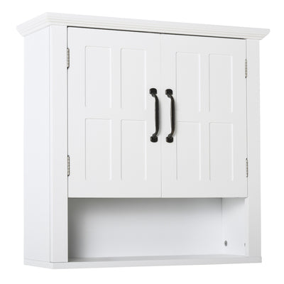 HOMCOM Bathroom Wall Cabinet, Medicine Cabinet, Kitchen Cupboard with 2 Doors and Adjustable Shelf, White 