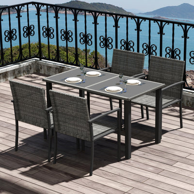 Outsunny Outdoor Dining Set 5 Pieces Patio Conservatory with Tempered Glass Tabletop,4 Dining Chairs - Grey 