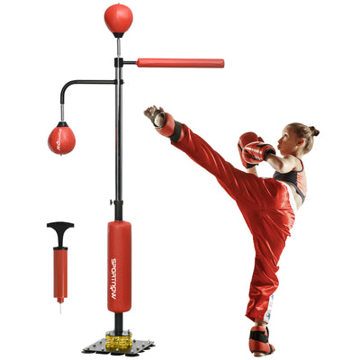SPORTNOW Boxing Bag, Freestanding Punching Bag, with Reflex Bar, Speed Balls, Red 