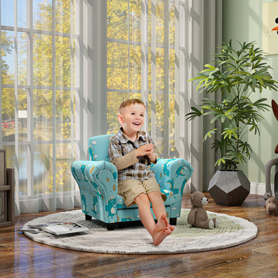 AIYAPLAY 2 Piece Kids Sofa Set with Dinosaur Design, Wooden Frame, for 1.5-3 Years Old, Blue 