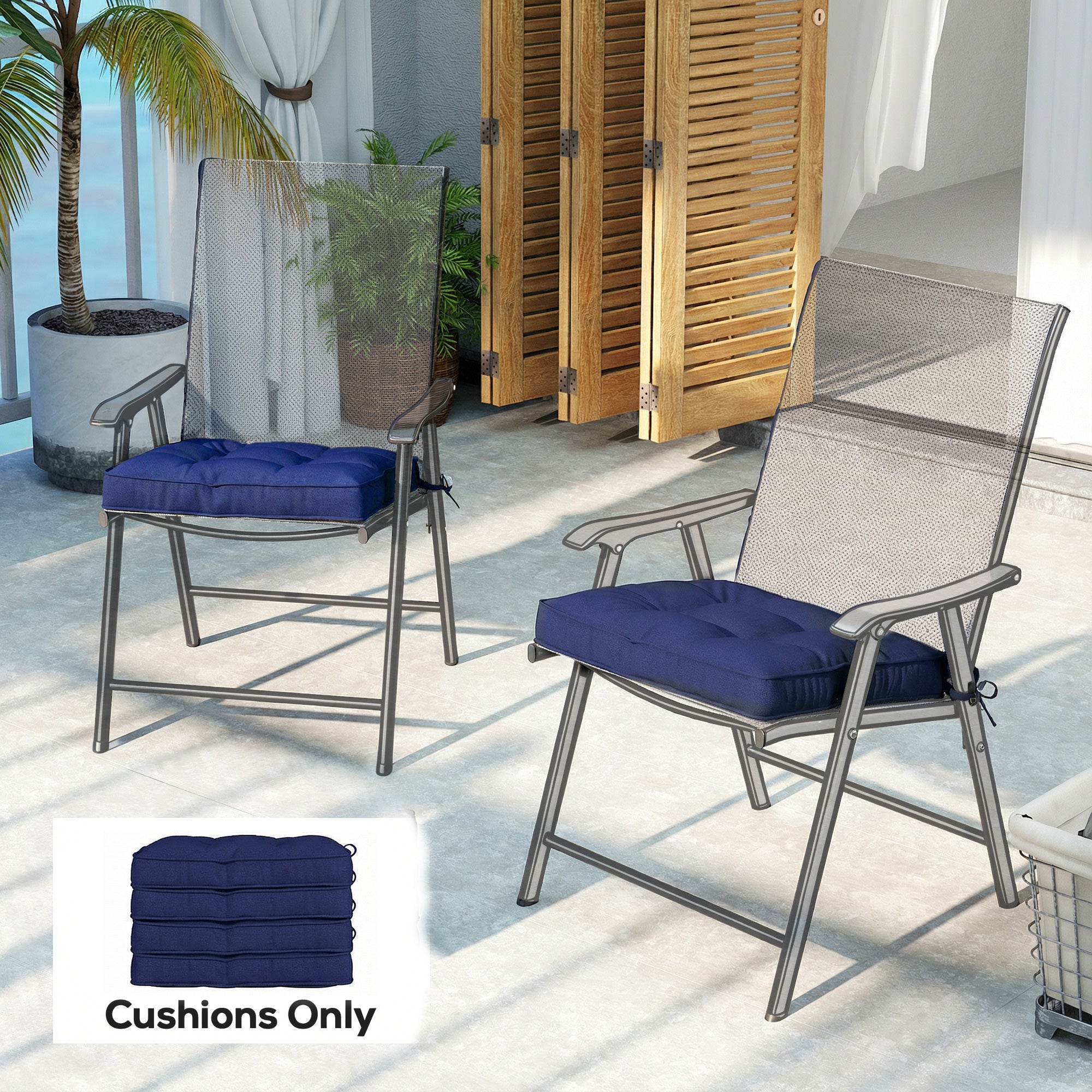 Outsunny Garden Seat Cushion with Ties, 42 x 42cm Replacement Dining Chair Seat Pad, Dark Blue 
