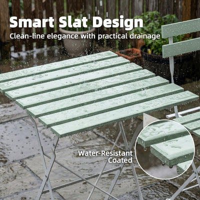 Outsunny Outdoor Bistro Set Folding Patio Furniture Set with 2 Chairs Table for 2 People White and Green 