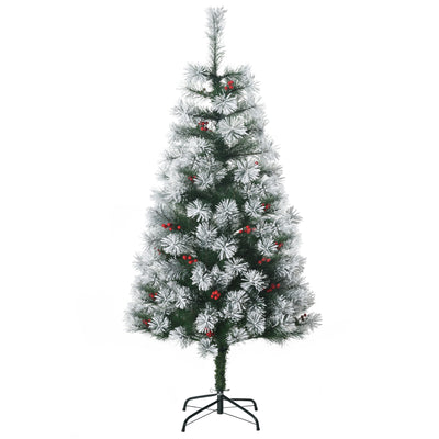HOMCOM Indoor Christmas Tree Artificial Berry Xmas Decoration with Metal Stand and 184 Tips (5FT(150CM)) 
