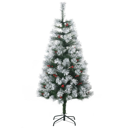 HOMCOM Indoor Christmas Tree Artificial Berry Xmas Decoration with Metal Stand and 184 Tips (5FT(150CM)) 