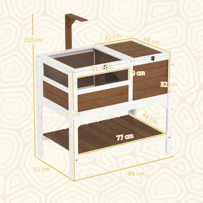 PawHut Wooden Tortoise House, with Shelter, Run, Shelf, Lamp Holder, Tray - Brown 
