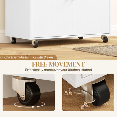 HOMCOM Rolling Kitchen Island with Drop Leaf, Kitchen Storage Cart with Drawer, Spice Rack and Towel Rack, White 