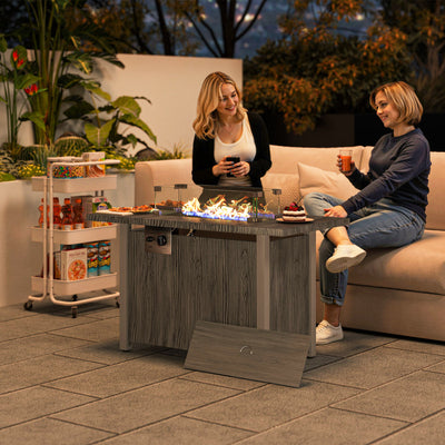 Outsunny 50,000 BTU Gas Fire Pit Table with Cover and Glass Screen - Dark Grey 