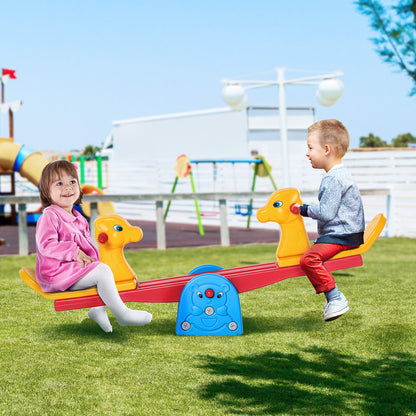 HOMCOM Kids Seesaw Safe Teeter Totter 2 Seats with Easy-Grip Handles, Safe, Indoor Outdoor Living Room Playroom Backyard Equipment, for 1-4 years old Multicolor 