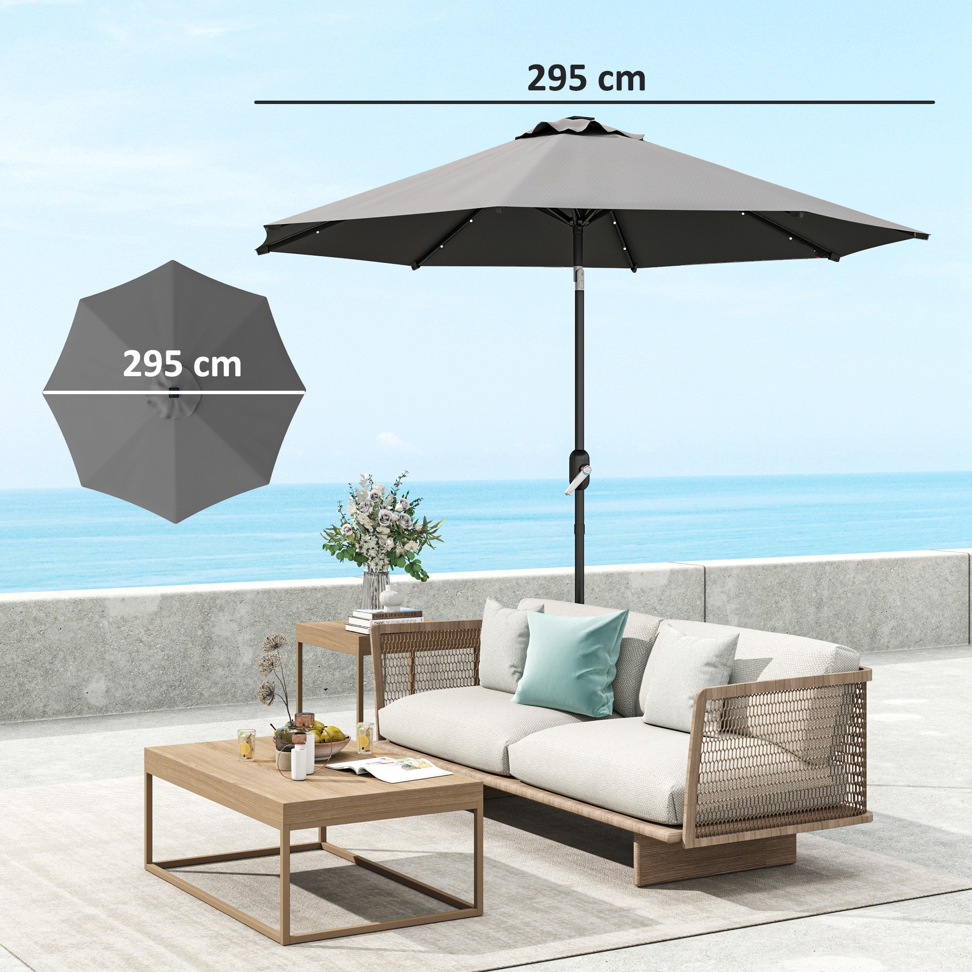 Outsunny 3 m Replacement Parasol Canopy with Top Vent, UPF 50+ Garden Parasol Replacement Canopy, 8 Rib Parasol Cover Replacement Fits Various Frames, Grey 