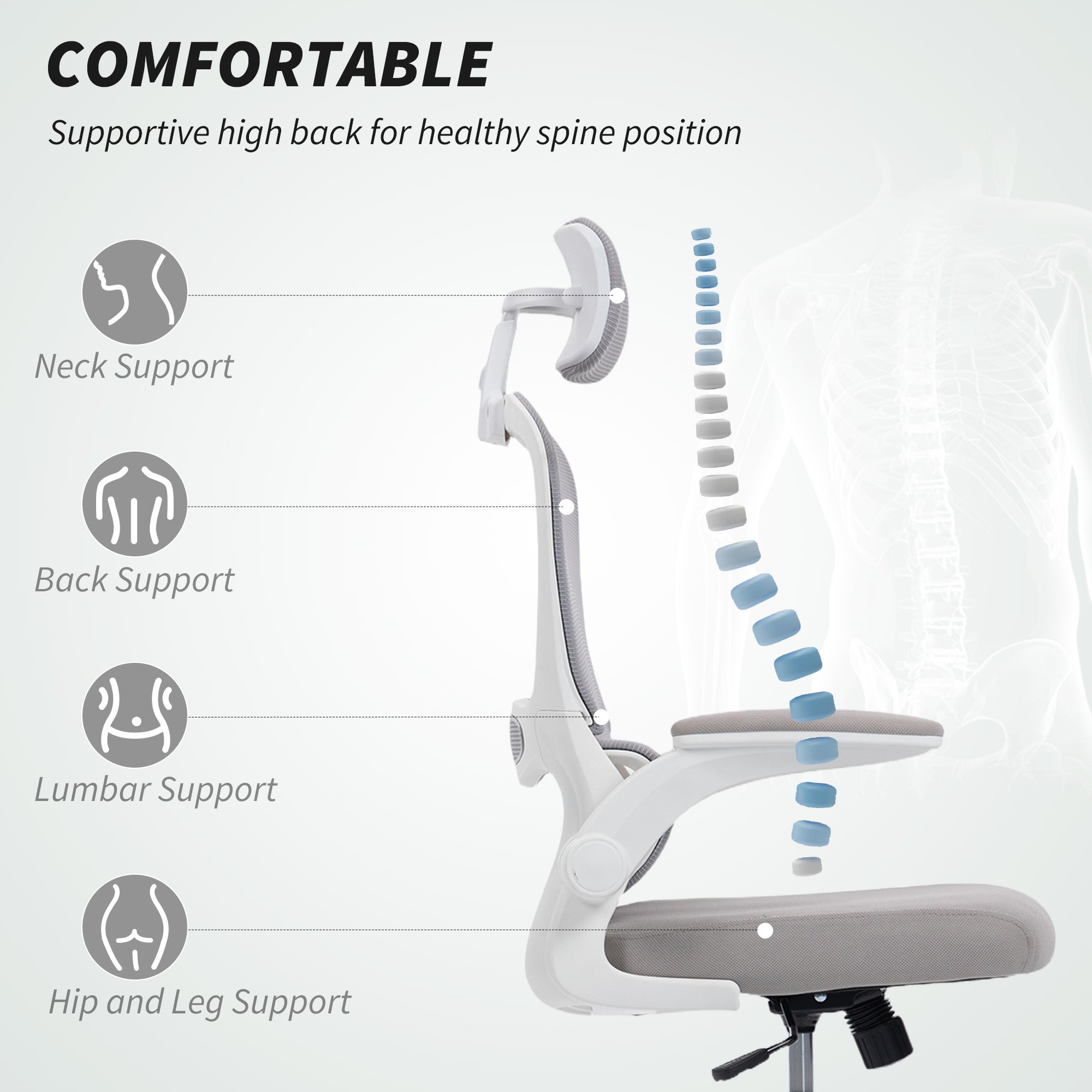 HOMCOM Mesh Back Office Chair, with Lumbar Support - Grey 