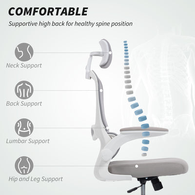 HOMCOM Mesh Back Office Chair, with Lumbar Support - Grey 