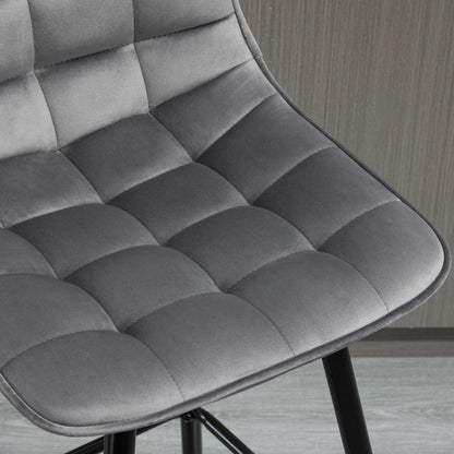 HOMCOM Set of 2 Bar Stools Velvet-Touch Dining Chairs Kitchen Counter Chairs    Fabric Upholstered seat with Metal Legs, Backrest, Grey 