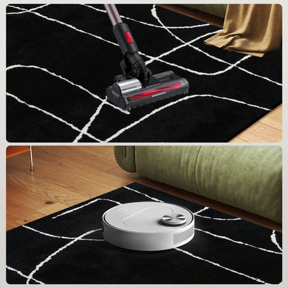 HOMCOM Modern Fluffy Area Rug, Geometric Pattern Washable Rug, Soft High Pile Floor Carpet for Living Room, Bedroom, Dining Room, Home Office, 170 x 120 cm, Black