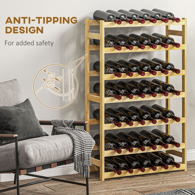 HOMCOM 42-Bottle Wooden Wine Rack - Natural Finish 