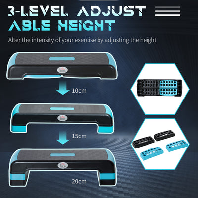 HOMCOM Aerobic Step with 3-Level Adjustable Heights for Home, Office Exercise, Black and Blue 