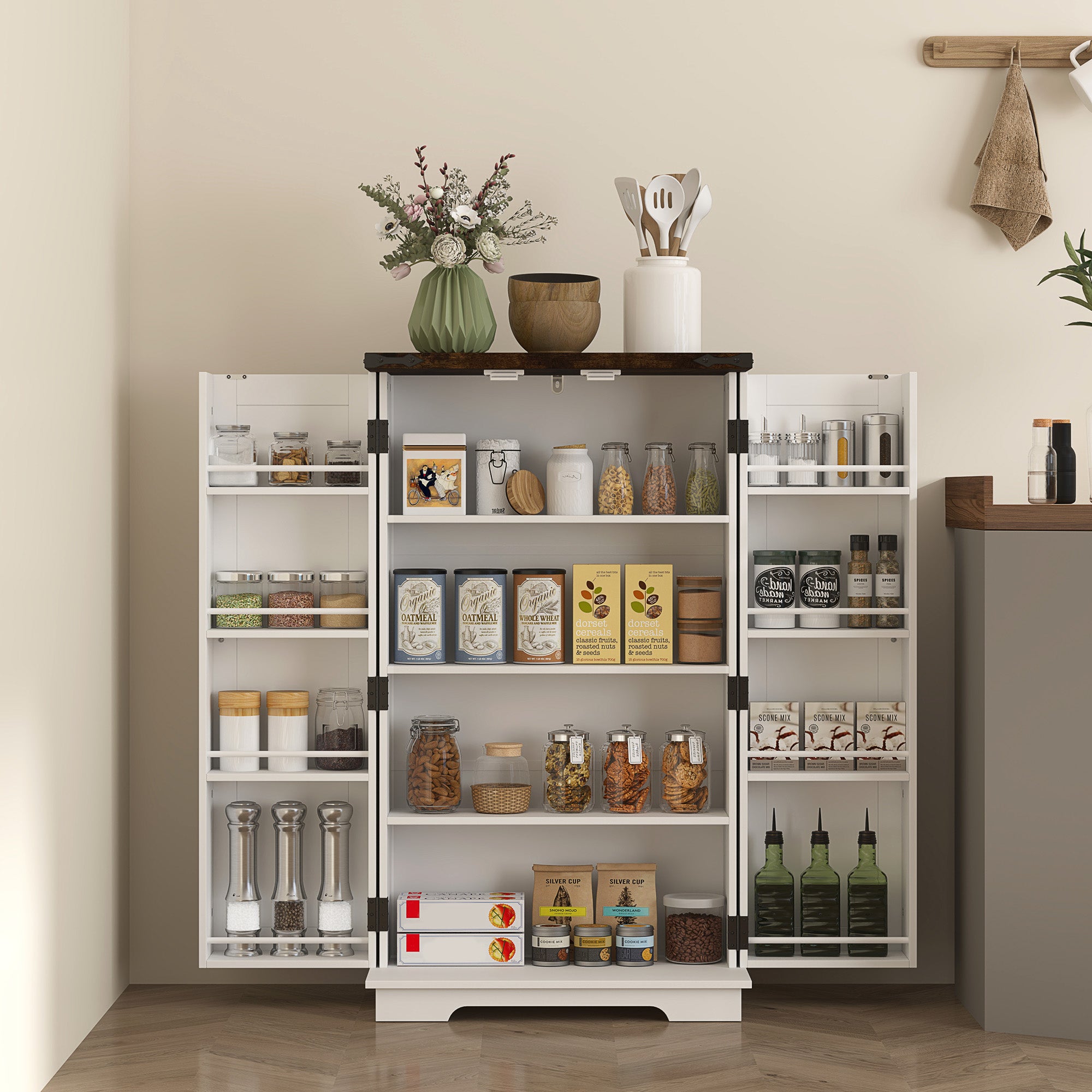 HOMCOM Multi-Storage Farmhouse Style Cabinet - White 