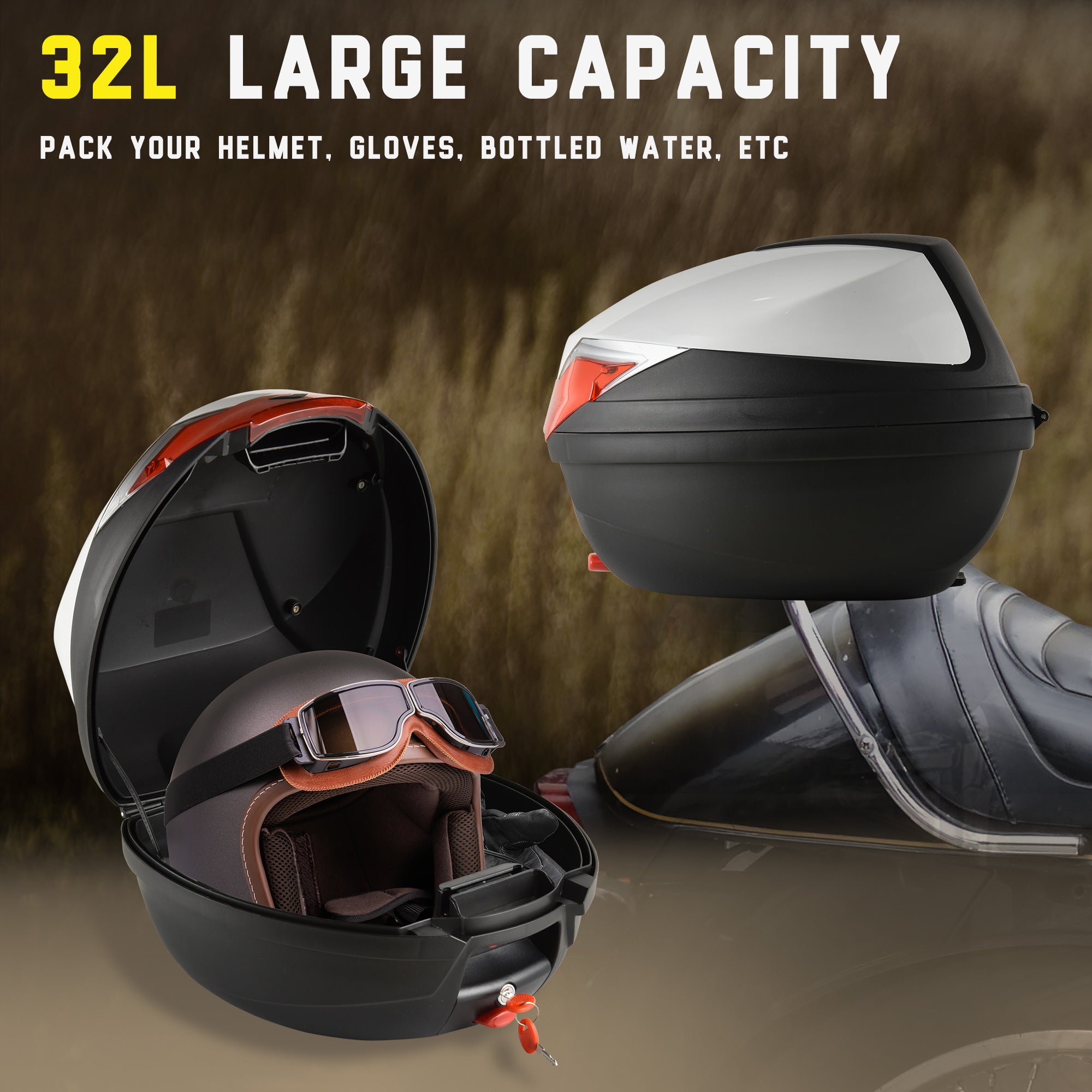 HOMCOM 32L Motorcycle Tail box Helmet Top Case Motorbike Luggage Storage Trunk Carrier Mount Rack 