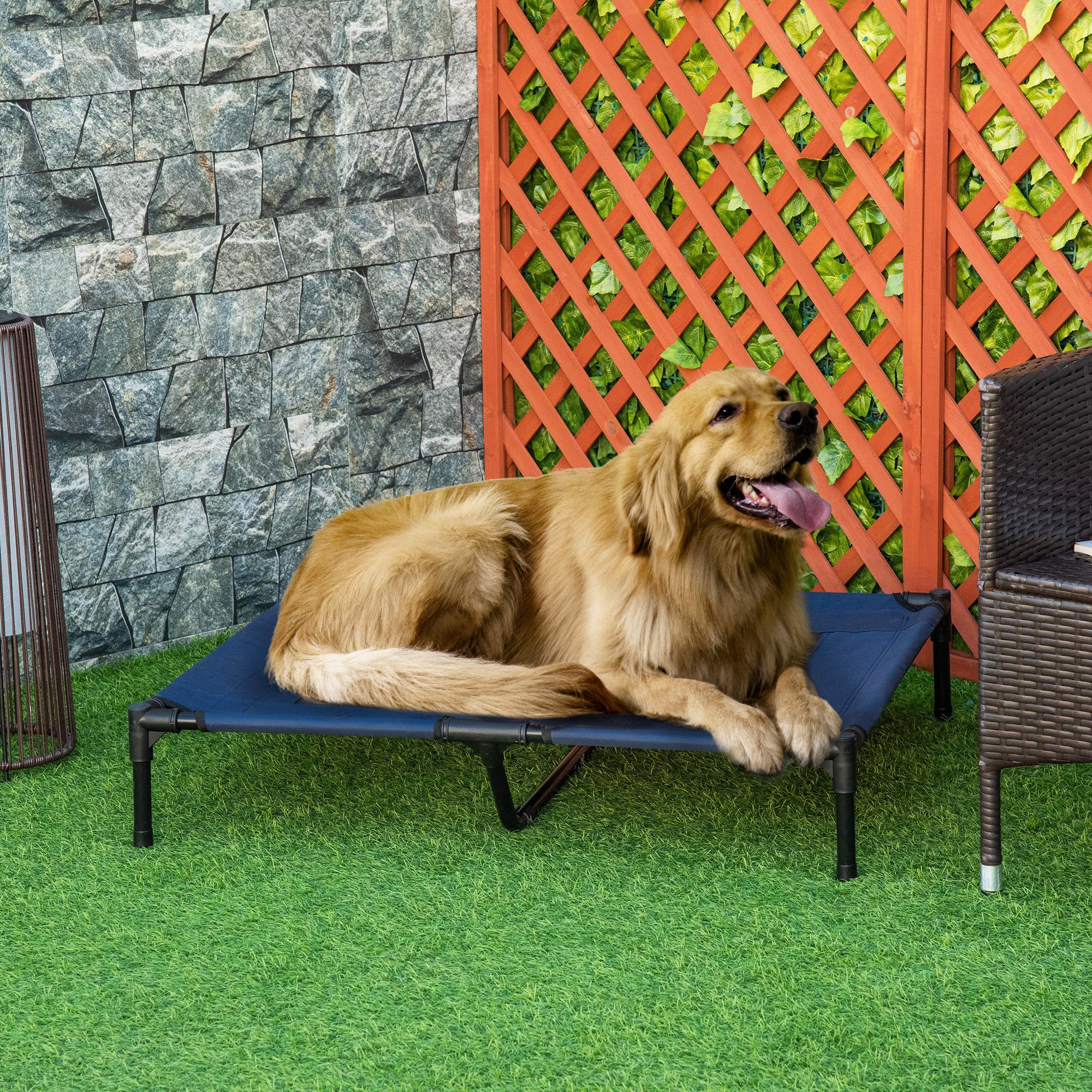 PawHut Raised Dog Bed Cat Elevated Lifted Puppy Pet Elevated Cot Portable Camping Basket – Blue (Large) 