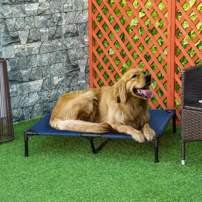PawHut Raised Dog Bed Cat Elevated Lifted Puppy Pet Elevated Cot Portable Camping Basket – Blue (Large) 