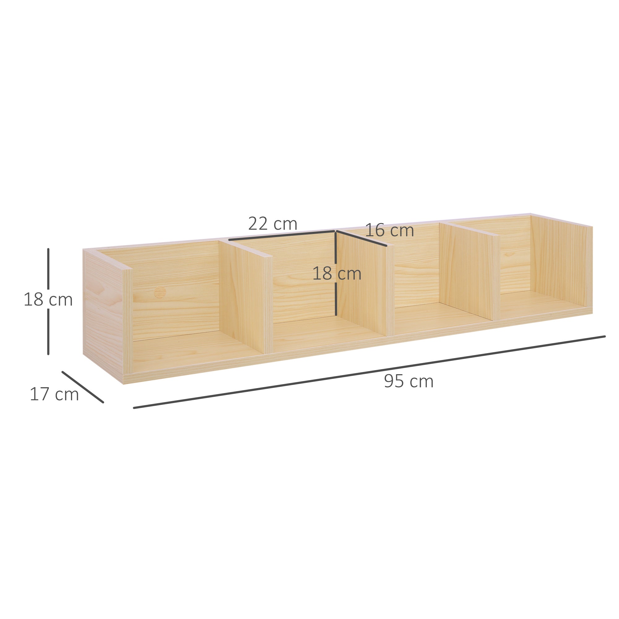 HOMCOM Wall Mount 84 CD / 56 DVD/Blu-ray/ Media Storage Rack 4 Cubes Wooden Shelf Organizer Unit Bookcase Display (Natural Wood Colour) 